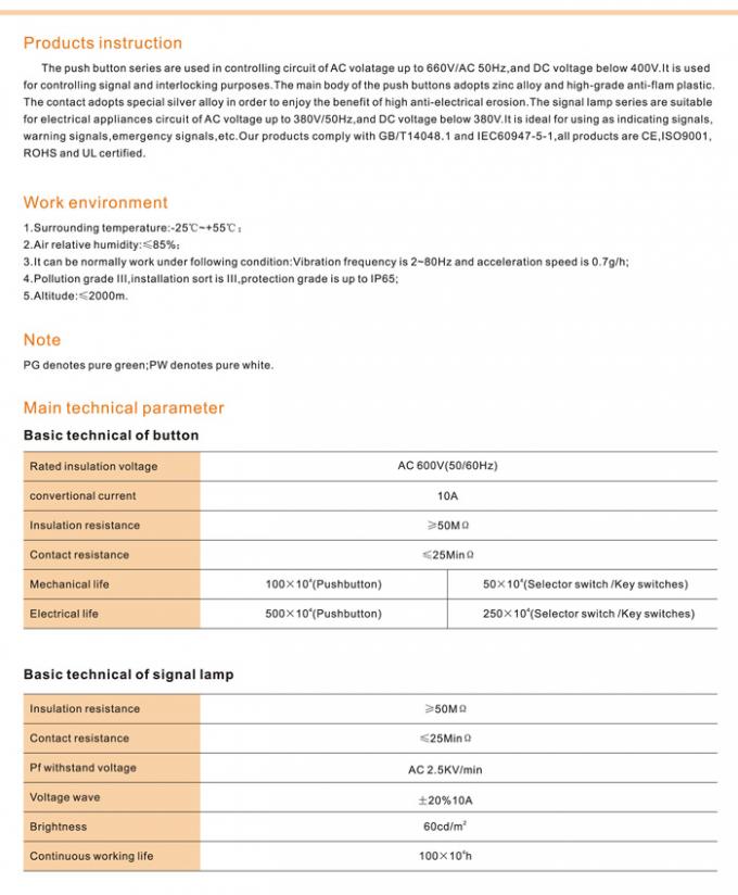 Metal Flat Push Button Switch Spring Return For Control Panel