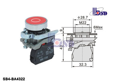 Flat Red  Push Button Starter Switch / Illuminated Push Switch As Warning Signals