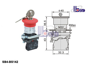 Red  Push Button Switch SB4 Series Selector Key Switch Pollution Grade III