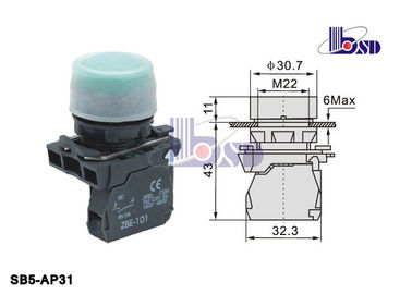 Illuminated  Green  Flast  Push Button Switch SB5 Series For Using As Warning Signals